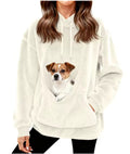 Fleece-Hoodie mit Hunde-Tragetasche in Beige