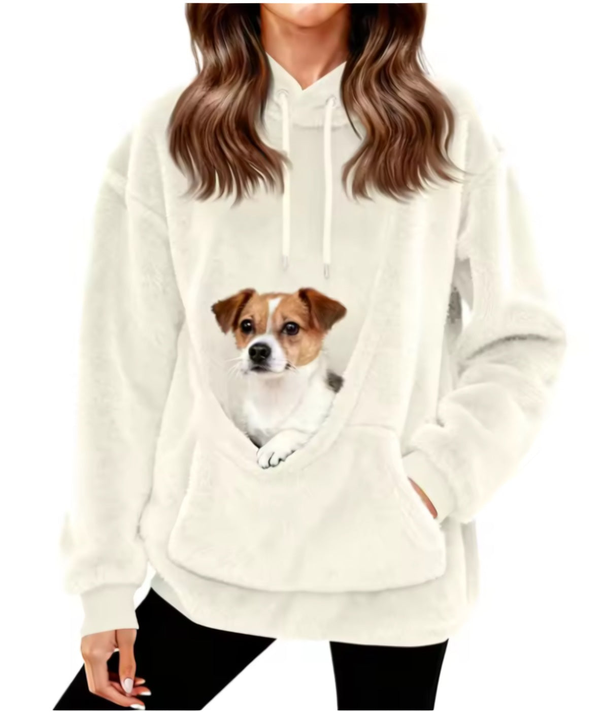 Fleece-Hoodie mit Hunde-Tragetasche in Beige