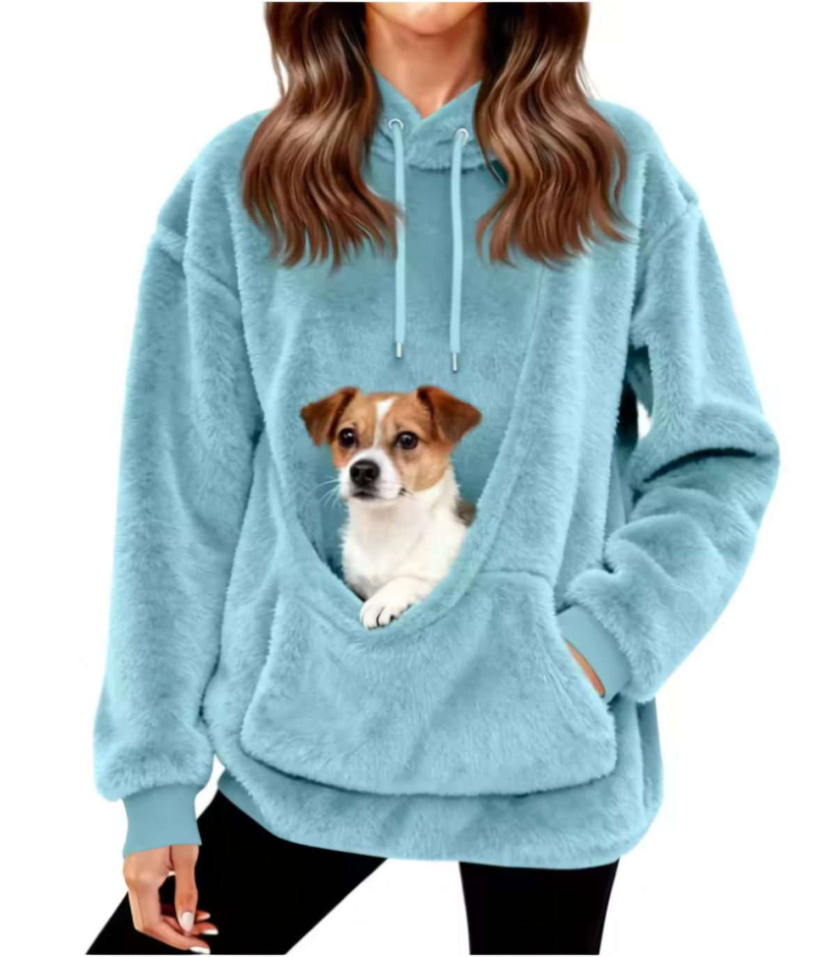 Fleece-Hoodie mit Hunde-Tragetasche in Blau