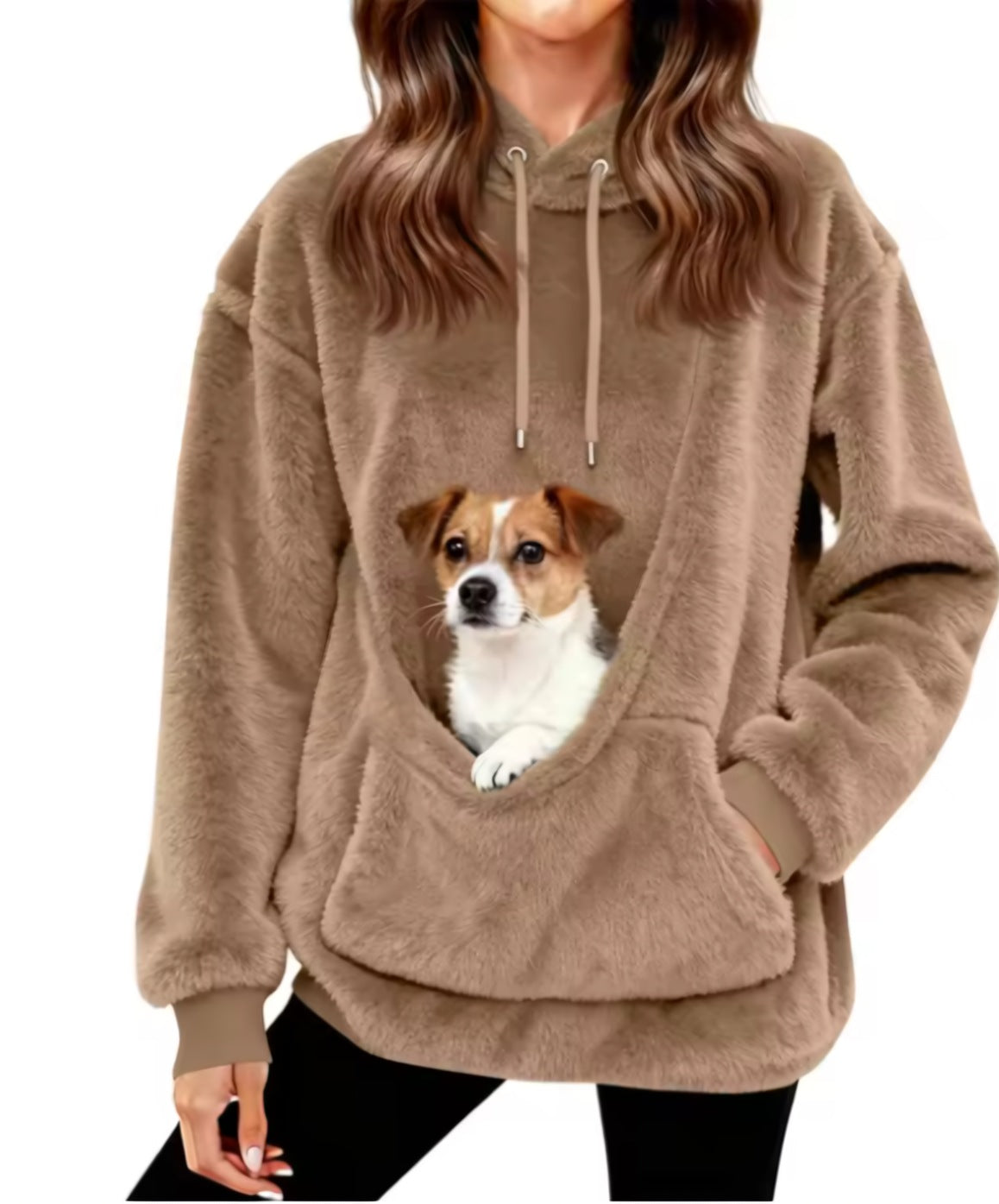 Fleece-Hoodie mit Hunde-Tragetasche in Braun