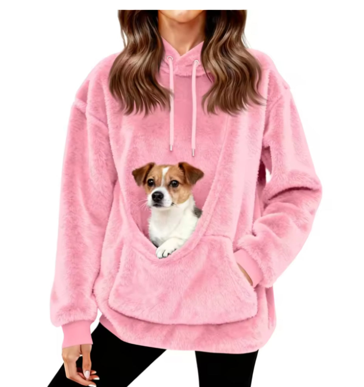 Fleece-Hoodie mit Hunde-Tragetasche in Pink